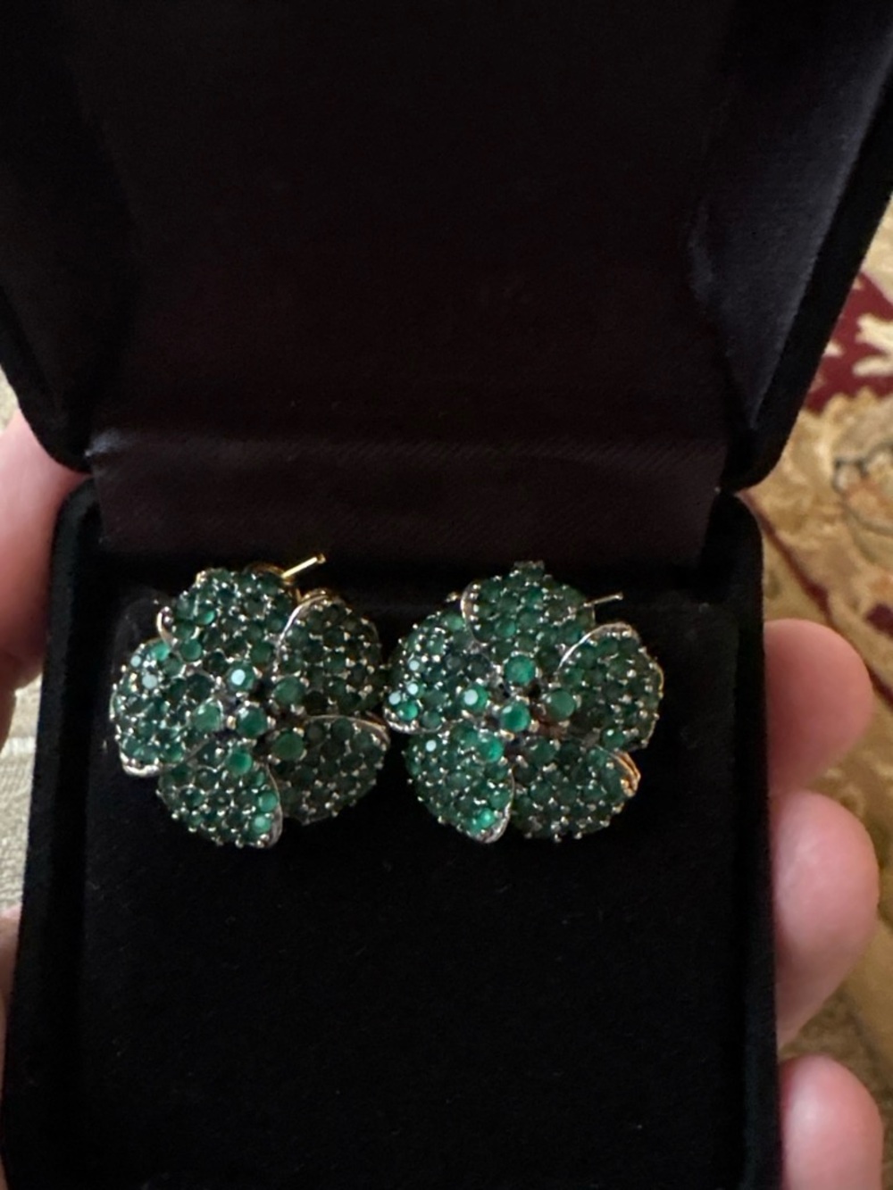 Green Crystal Flower Clip-On Earrings - Unbranded